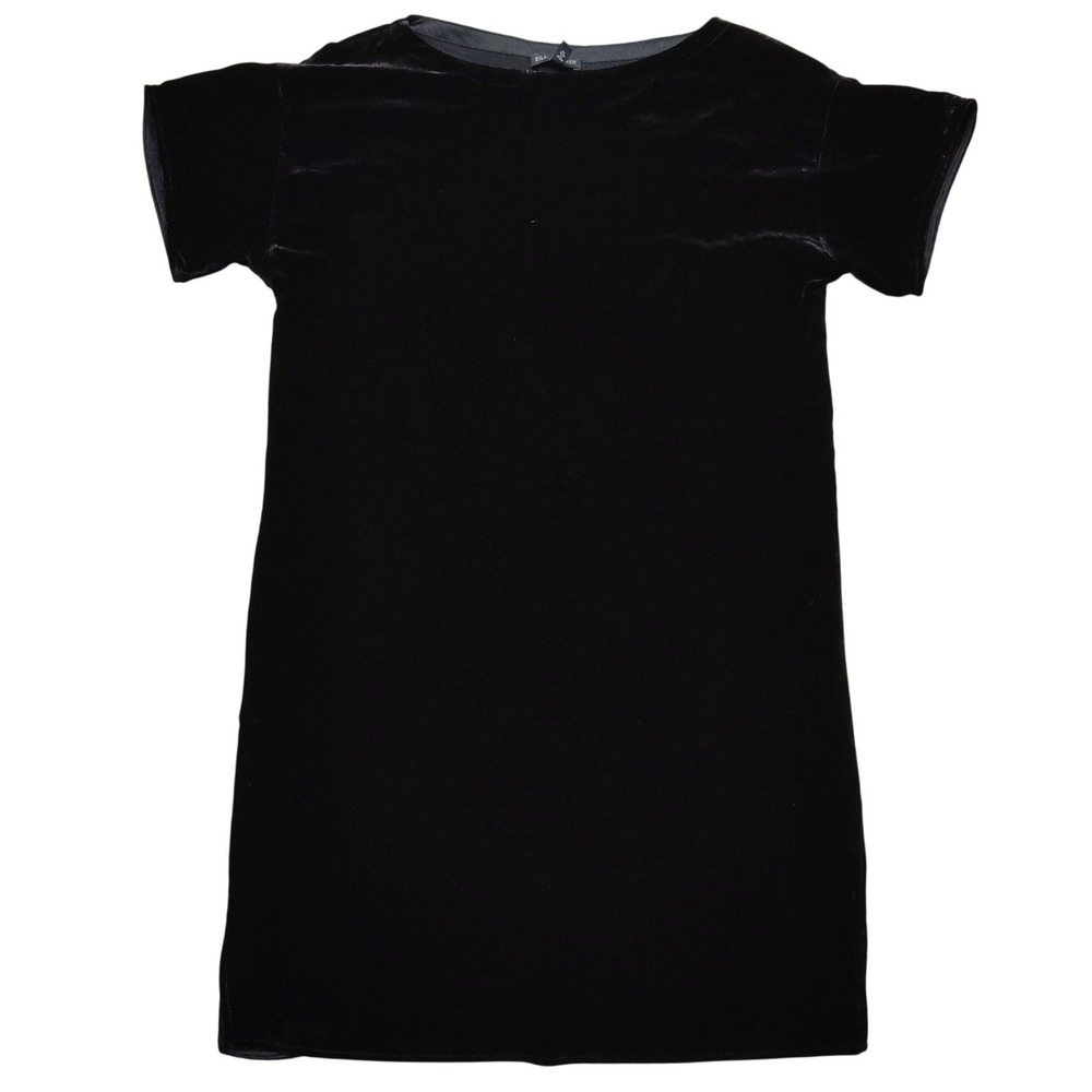 Eileen Fisher Stretch Velvet Shift Dress Size XS Black Short Sleeve Classic